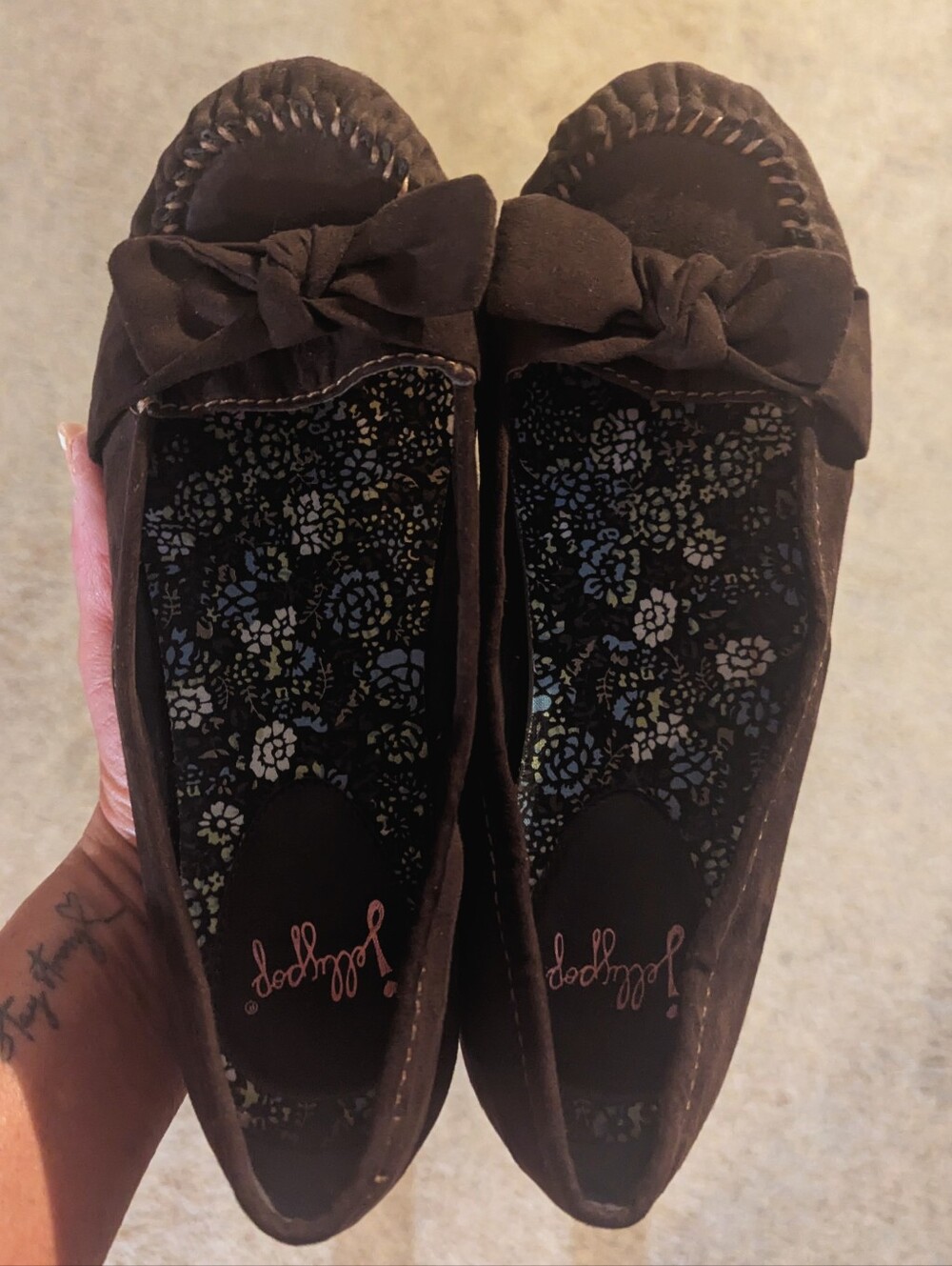 Women's Jellypop Brand Brown Suede Moccasin Flats With Brown Bow Size 6